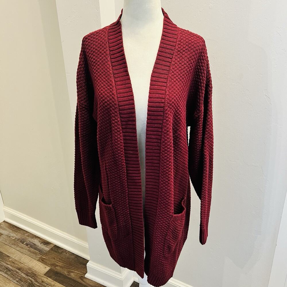 Gap Long Sleeve Open Front Cardigan Sweater Women’s Small Red Pockets (A0130)